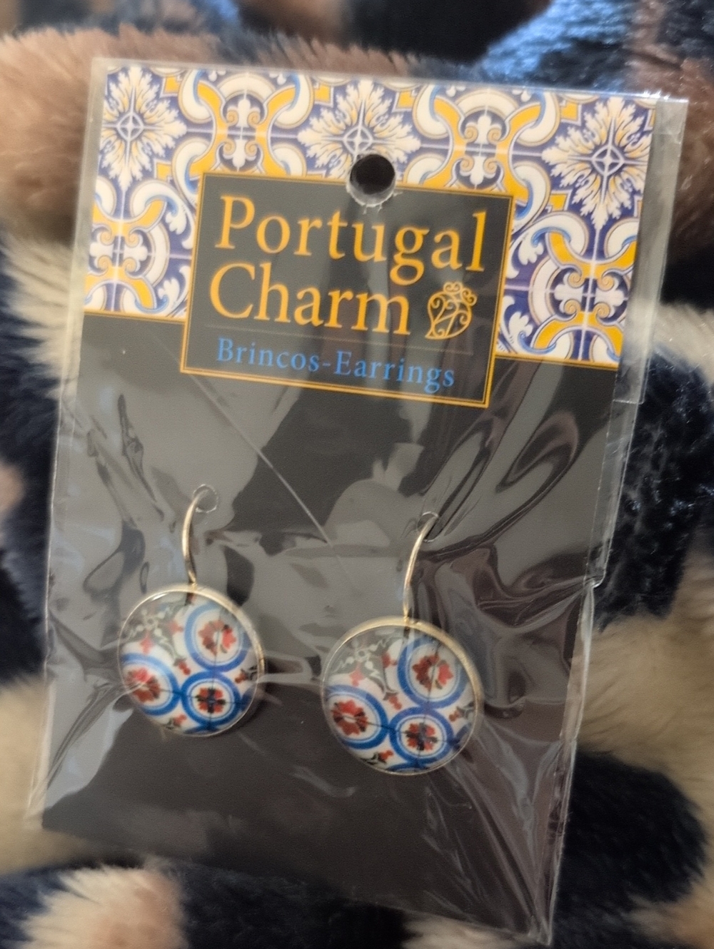 Blue & Red Tile Drop Earrings by